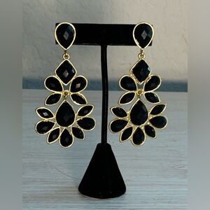 Amrita Singh Gold Plated Black Resin Stone Statement Earrings NWOT